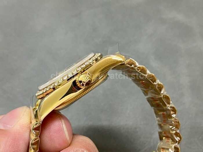 A Factory Rolex Datejust 178288 31mm Diamond Bezel Full Yellow Gold Diamond Mop Black Dial 8 Super Clone Watch,Clean Factory Watch
