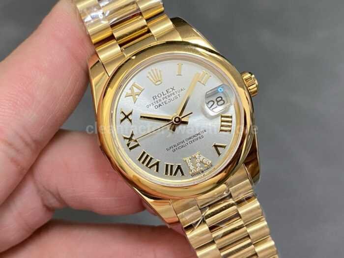 A Factory Rolex Datejust 278245 31mm Full Yellow Gold Roman NumeralsDiamond Silver Dial 1 Super Clone Watch,Clean Factory Watch