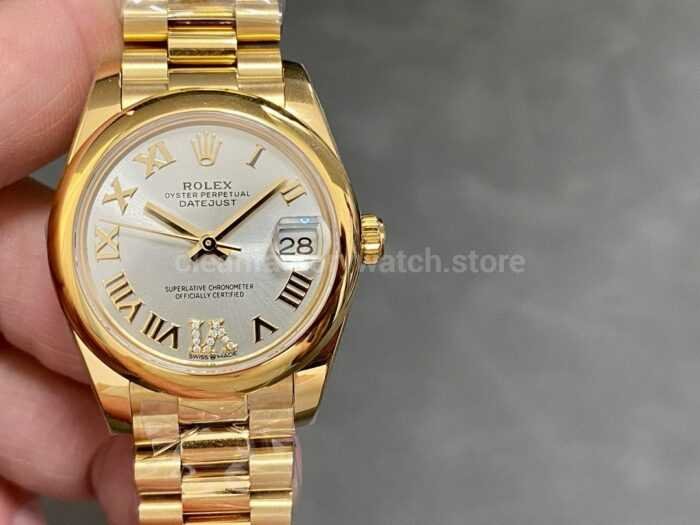 A Factory Rolex Datejust 278245 31mm Full Yellow Gold Roman NumeralsDiamond Silver Dial 3 Super Clone Watch,Clean Factory Watch