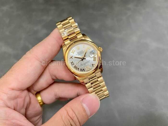 A Factory Rolex Datejust 278245 31mm Full Yellow Gold Roman NumeralsDiamond Silver Dial 4 Super Clone Watch,Clean Factory Watch