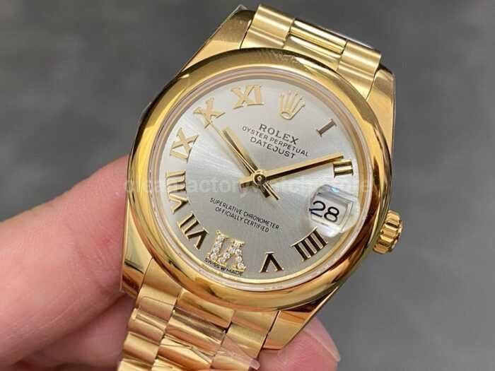 A Factory Rolex Datejust 278245 31mm Full Yellow Gold Roman NumeralsDiamond Silver Dial 6 Super Clone Watch,Clean Factory Watch