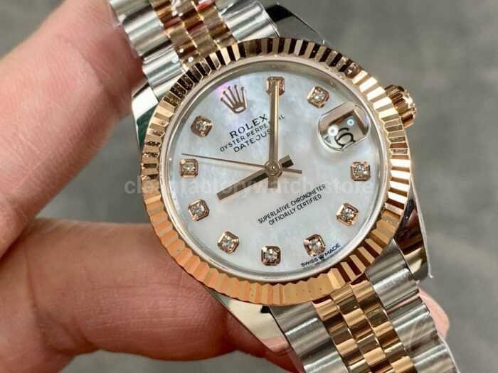 A Factory Rolex Datejust 278271 0026 31mm Half Rose Gold Diamond Mop Mother Of Pearl Dial Jubilee 1 Super Clone Watch,Clean Factory Watch