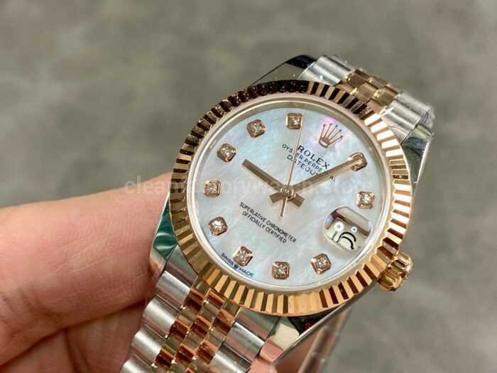A Factory Rolex Datejust 278271 0026 31mm Half Rose Gold Diamond Mop Mother Of Pearl Dial Jubilee 3 Super Clone Watch,Clean Factory Watch