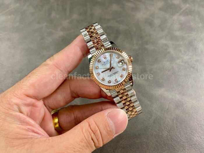 A Factory Rolex Datejust 278271 0026 31mm Half Rose Gold Diamond Mop Mother Of Pearl Dial Jubilee 5 Super Clone Watch,Clean Factory Watch