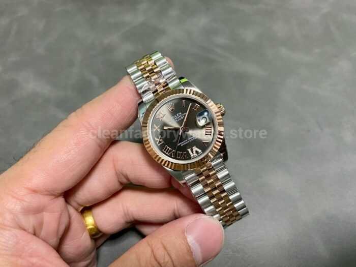 A Factory Rolex Datejust 278271 0030 31mm Half Rose Gold Roman NumeralsDiamond Grey Dial Jubilee 1 Super Clone Watch,Clean Factory Watch