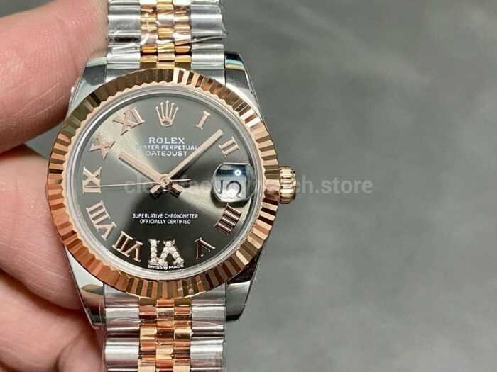 A Factory Rolex Datejust 278271 0030 31mm Half Rose Gold Roman NumeralsDiamond Grey Dial Jubilee 3 Super Clone Watch,Clean Factory Watch