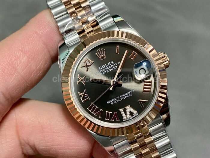 A Factory Rolex Datejust 278271 0030 31mm Half Rose Gold Roman NumeralsDiamond Grey Dial Jubilee 4 Super Clone Watch,Clean Factory Watch