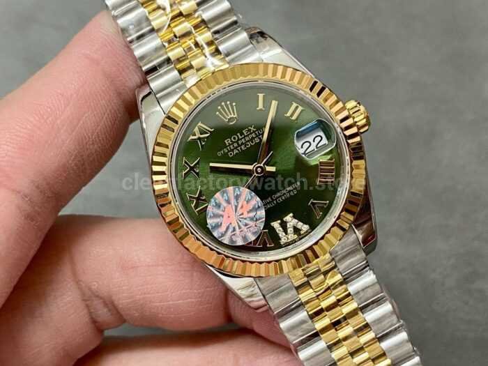 A Factory Rolex Datejust 278273 0016 31mm Half Yellow Gold Roman NumeralsDiamond Green Dial Jubilee 4 Super Clone Watch,Clean Factory Watch