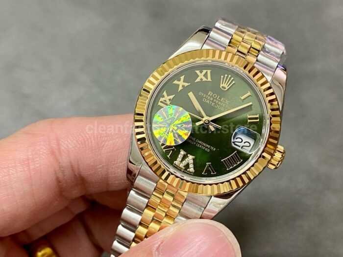 A Factory Rolex Datejust 278273 0016 31mm Half Yellow Gold Roman NumeralsDiamond Green Dial Jubilee 8 Super Clone Watch,Clean Factory Watch