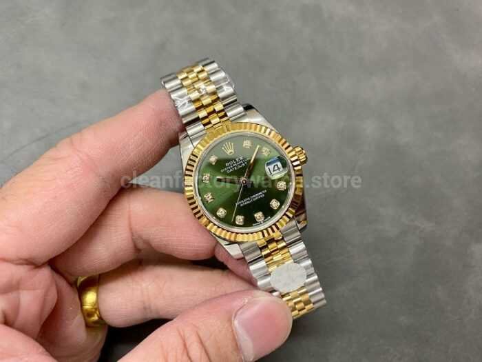 A Factory Rolex Datejust 278273 0030 31mm Half Yellow Gold Diamond Mop Green Dial Jubilee 1 Super Clone Watch,Clean Factory Watch