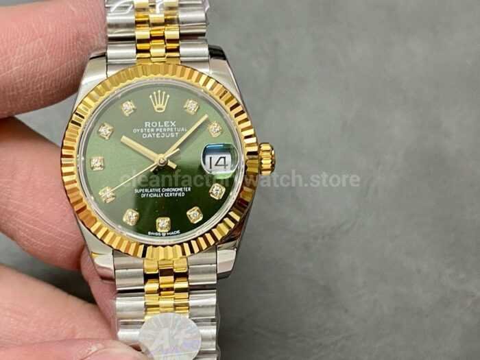 A Factory Rolex Datejust 278273 0030 31mm Half Yellow Gold Diamond Mop Green Dial Jubilee 3 Super Clone Watch,Clean Factory Watch