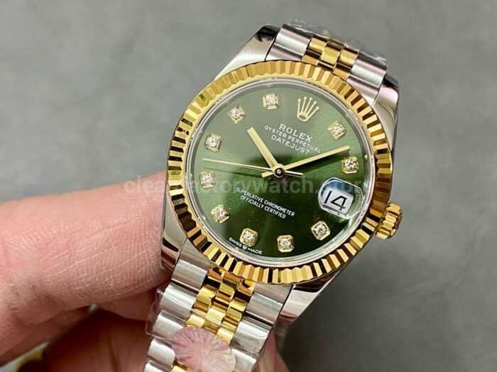 A Factory Rolex Datejust 278273 0030 31mm Half Yellow Gold Diamond Mop Green Dial Jubilee 8 Super Clone Watch,Clean Factory Watch