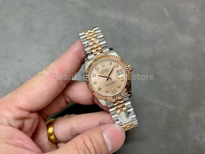 A Factory Rolex Datejust 278274 0024 31mm Half Rose Gold Diamond Mop Diamond Mop Pink Dial Jubilee 1 Super Clone Watch,Clean Factory Watch