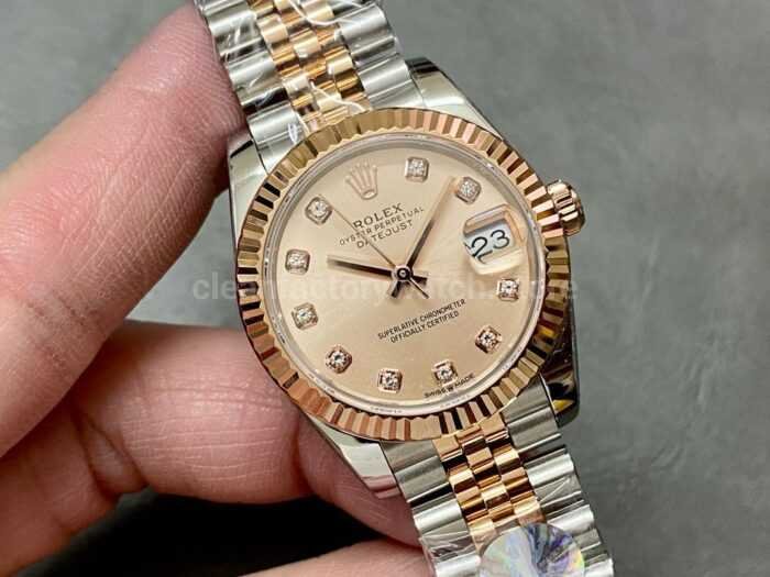 A Factory Rolex Datejust 278274 0024 31mm Half Rose Gold Diamond Mop Diamond Mop Pink Dial Jubilee 5 Super Clone Watch,Clean Factory Watch