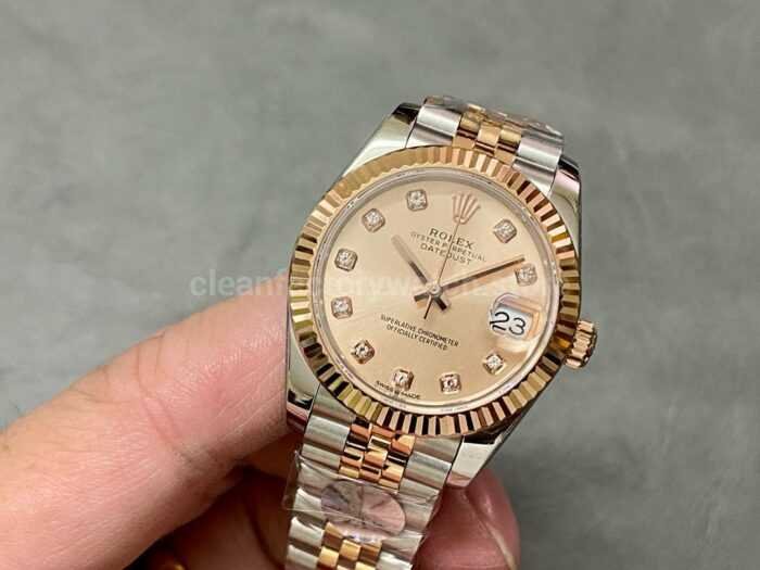 A Factory Rolex Datejust 278274 0024 31mm Half Rose Gold Diamond Mop Diamond Mop Pink Dial Jubilee 6 Super Clone Watch,Clean Factory Watch