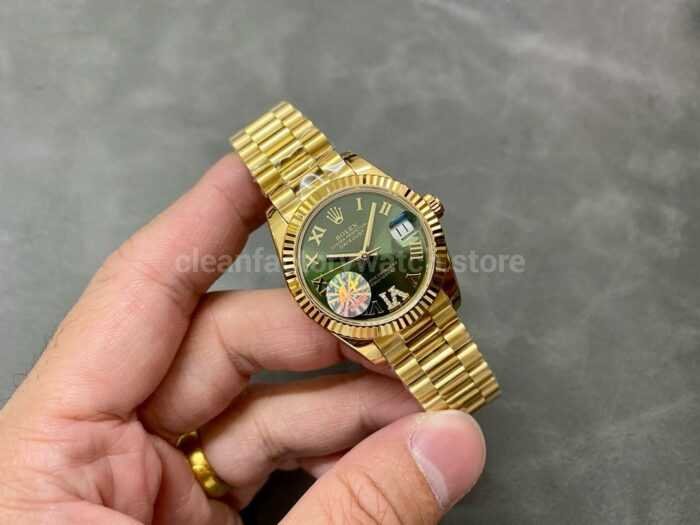 A Factory Rolex Datejust 278278 0030 31mm Full Yellow Gold Roman NumeralsDiamond Green Dial 4 Super Clone Watch,Clean Factory Watch