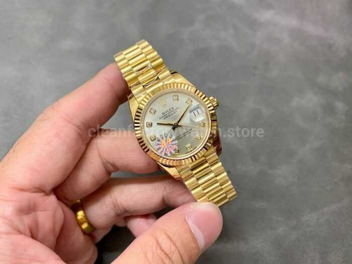 A Factory Rolex Datejust 278278 0034 31mm Full Yellow Gold Diamond Mop Silver Dial 9 Super Clone Watch,Clean Factory Watch