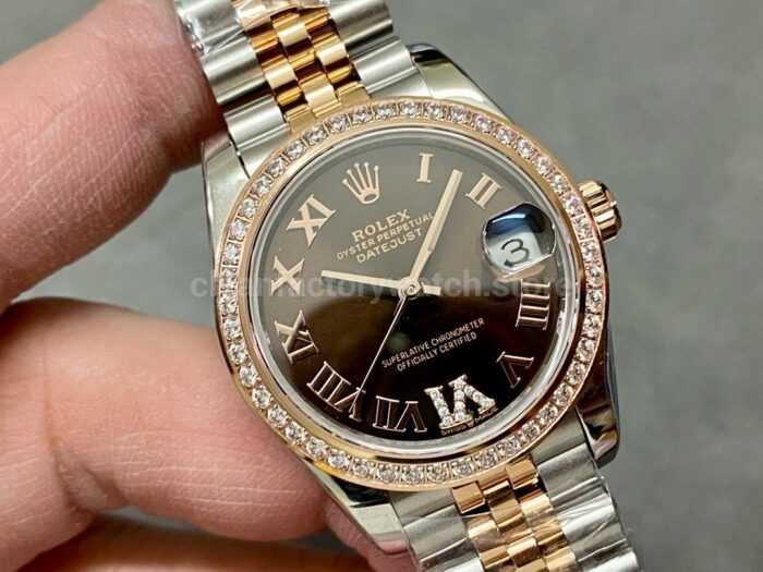 A Factory Rolex Datejust 278381RBR 0006 31mm Diamond Bezel Half Rose Gold Roman NumberDiamon 3 Super Clone Watch,Clean Factory Watch