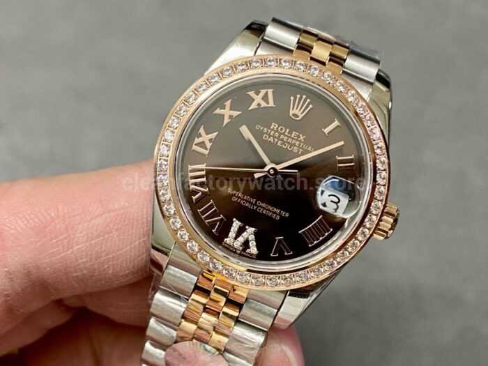 A Factory Rolex Datejust 278381RBR 0006 31mm Diamond Bezel Half Rose Gold Roman NumberDiamon 6 Super Clone Watch,Clean Factory Watch