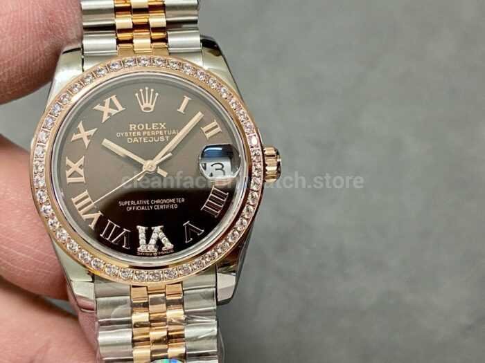 A Factory Rolex Datejust 278381RBR 0006 31mm Diamond Bezel Half Rose Gold Roman NumberDiamon 7 Super Clone Watch,Clean Factory Watch