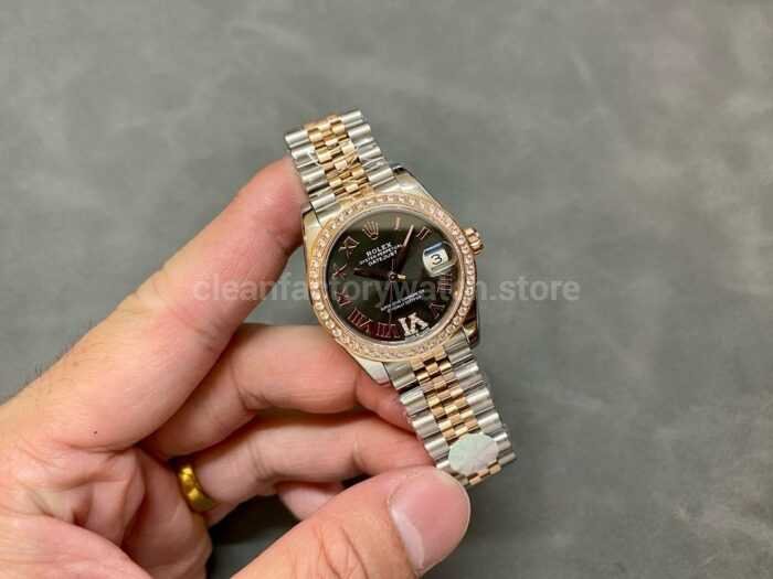 A Factory Rolex Datejust 278381RBR 0030 31mm Diamond Bezel Half Rose Gold Roman NumeralsDia 4 Super Clone Watch,Clean Factory Watch