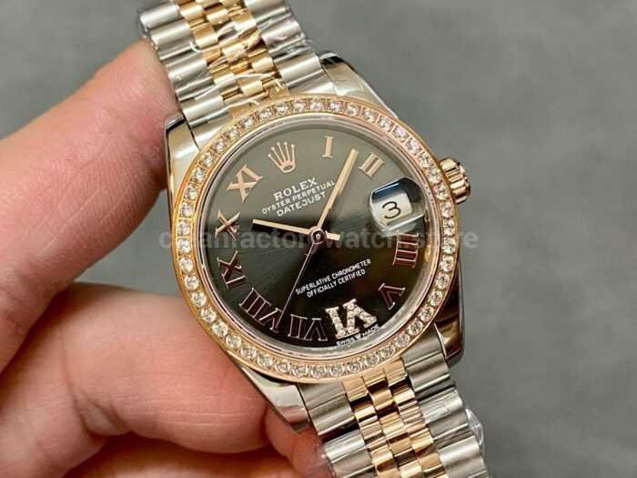 A Factory Rolex Datejust 278381RBR 0030 31mm Diamond Bezel Half Rose Gold Roman NumeralsDia 5 Super Clone Watch,Clean Factory Watch