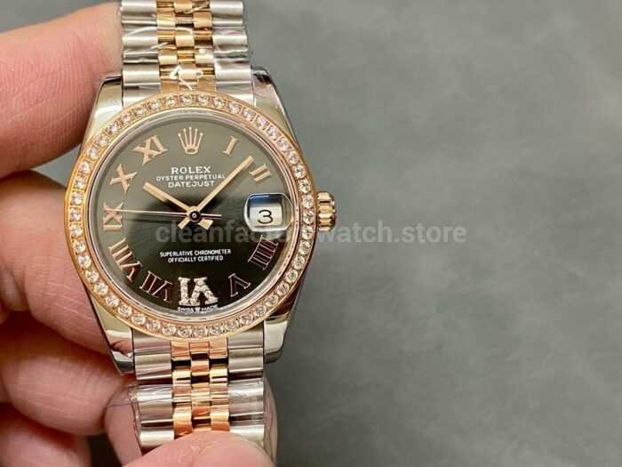 A Factory Rolex Datejust 278381RBR 0030 31mm Diamond Bezel Half Rose Gold Roman NumeralsDia Super Clone Watch,Clean Factory Watch