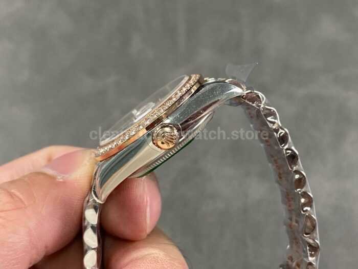 A Factory Rolex Datejust 278381RBR 0032 31mm Diamond Bezel Half Rose Gold Silver Floral 6 Super Clone Watch,Clean Factory Watch