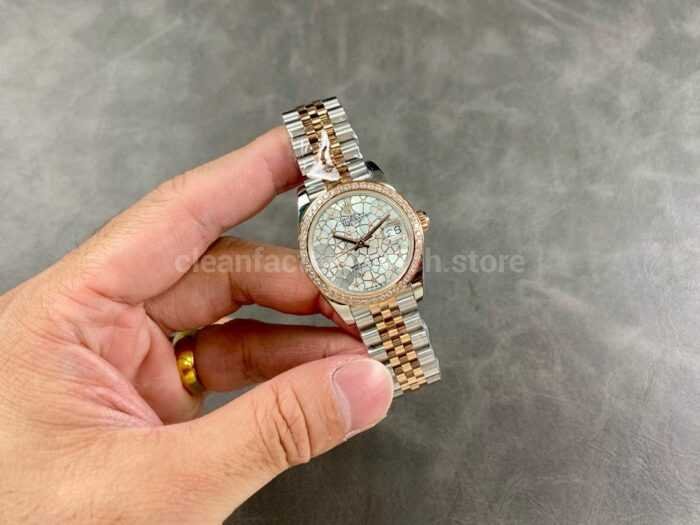 A Factory Rolex Datejust 278381RBR 0032 31mm Diamond Bezel Half Rose Gold Silver Floral M 1 Super Clone Watch,Clean Factory Watch