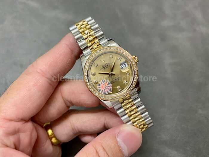 A Factory Rolex Datejust 278383RBR 0026 31mm Diamond Bezel Half Yellow Gold Diamond Mop Champagn 3 Super Clone Watch,Clean Factory Watch