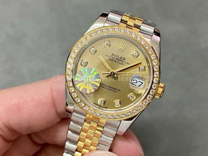 A Factory Rolex Datejust 278383RBR 0026 31mm Diamond Bezel Half Yellow Gold Diamond Mop Champagn 5 Super Clone Watch,Clean Factory Watch