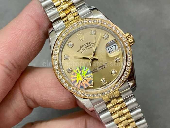 A Factory Rolex Datejust 278383RBR 0026 31mm Diamond Bezel Half Yellow Gold Diamond Mop Champagn 8 Super Clone Watch,Clean Factory Watch