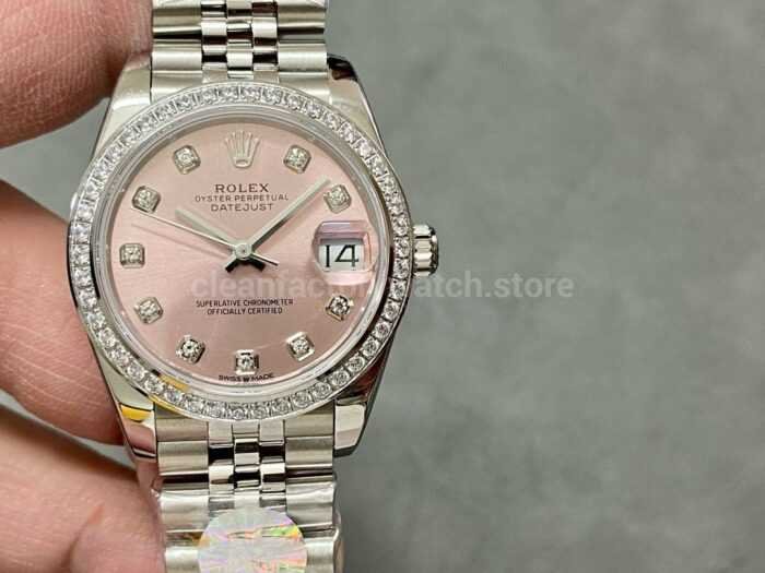 A Factory Rolex Datejust 278384RBR 0036 31mm Diamond Bezel Full 904L Diamond Mop Pink Dial Jubilee 2 Super Clone Watch,Clean Factory Watch