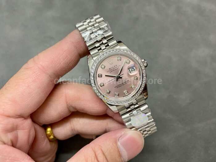 A Factory Rolex Datejust 278384RBR 0036 31mm Diamond Bezel Full 904L Diamond Mop Pink Dial Jubilee 4 Super Clone Watch,Clean Factory Watch