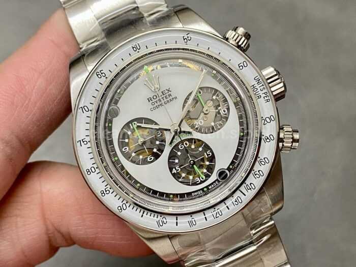 AMG Factory Rolex Daytona Panda Limited Edition 40mm Full Steel White Hollow Dial 7 Super Clone Watch,Clean Factory Watch