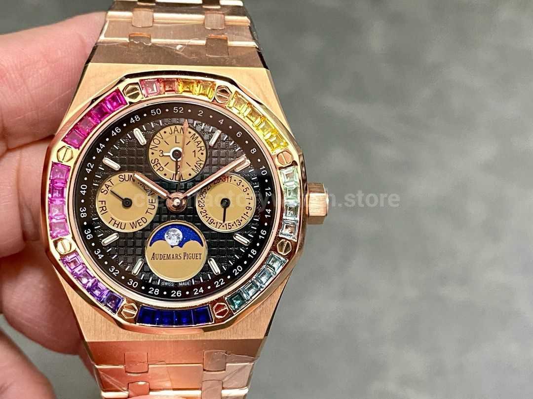 Audemars Piguet Royal Oak Perpetual Calendar Modified And Customized 18K gold-plated Rainbow Bezel Black Dial