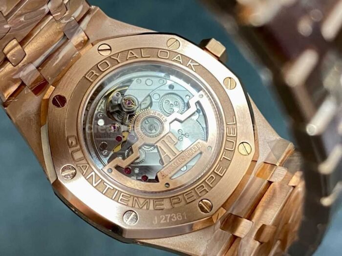 Audemars Piguet Royal Oak Perpetual Calendar Modified And Customized 18K gold-plated Rainbow Bezel Black Dial - Image 7