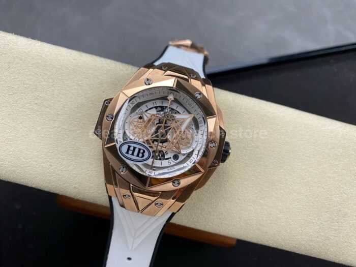 HB Factory Hublot Big Bang Sang Bleu 418.OX .2001.RX .MXM20 45mm Rose Gold White Rubb 6 Super Clone Watch,Clean Factory Watch