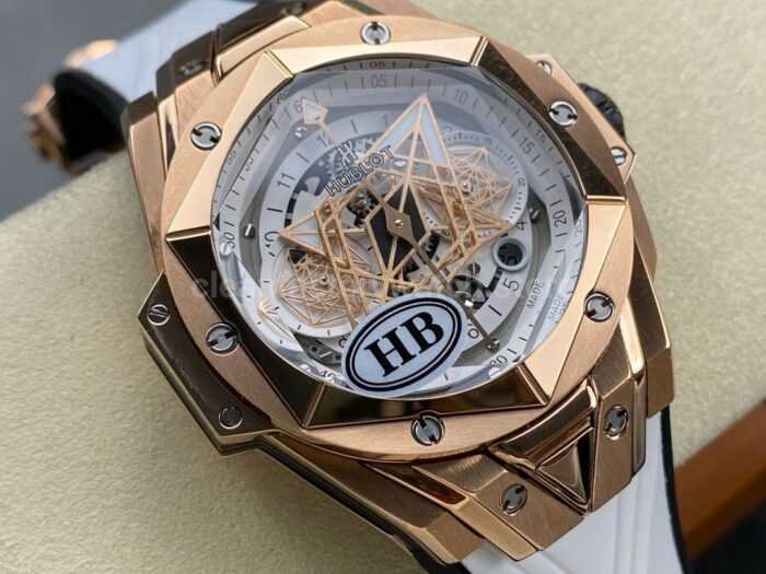 HB Factory Hublot Big Bang Sang Bleu 418.OX .2001.RX .MXM20 45mm Rose Gold White Rubb 7 Super Clone Watch,Clean Factory Watch