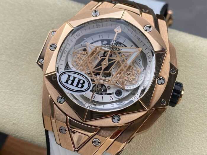 HB Factory Hublot Big Bang Sang Bleu 418.OX .2001.RX .MXM20 45mm Rose Gold White Rubb Super Clone Watch,Clean Factory Watch