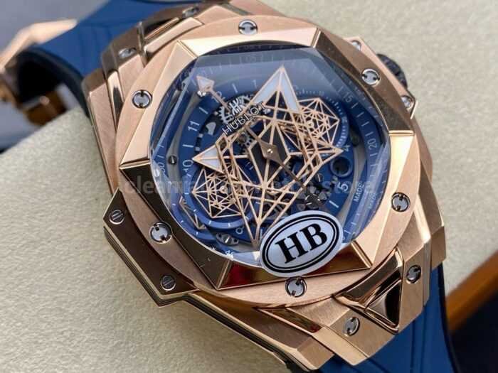 HB Factory Hublot Big Bang Sang Bleu ll 418.OX .5108.RX .MXM20 45mm Rose Gold Blue Rubb 6 Super Clone Watch,Clean Factory Watch