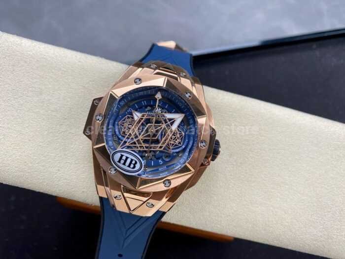 HB Factory Hublot Big Bang Sang Bleu ll 418.OX .5108.RX .MXM20 45mm Rose Gold Blue Rubb Super Clone Watch,Clean Factory Watch