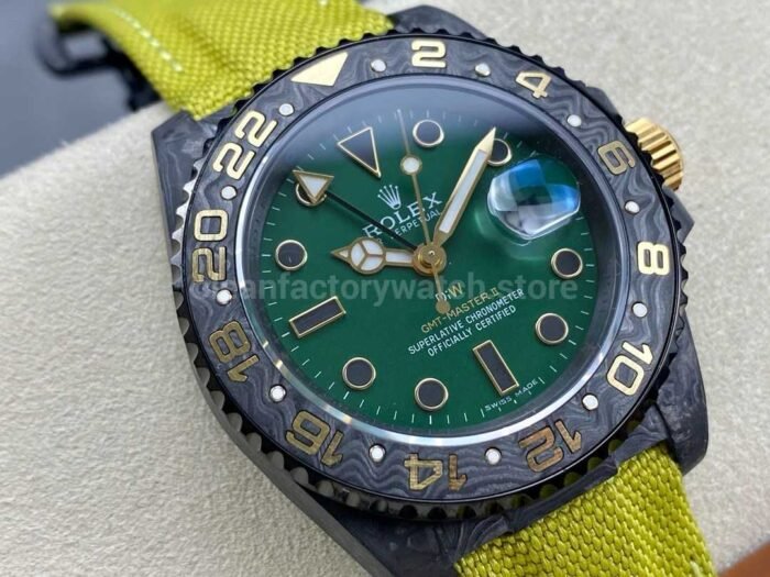 DIW Factory Rolex GMT-Master II 126710 Limited Edition 40mm Gold Word Carbon Fiber Artificial Fiber Woven Strap Green Dial - Image 2
