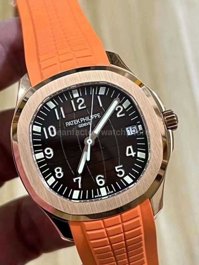 3K Factory Patek Philippe Aquanaut 40mm 5167R 001 Rose Gold Orange Rubber Strap Brown Dial 1 Super Clone Watch,Clean Factory Watch