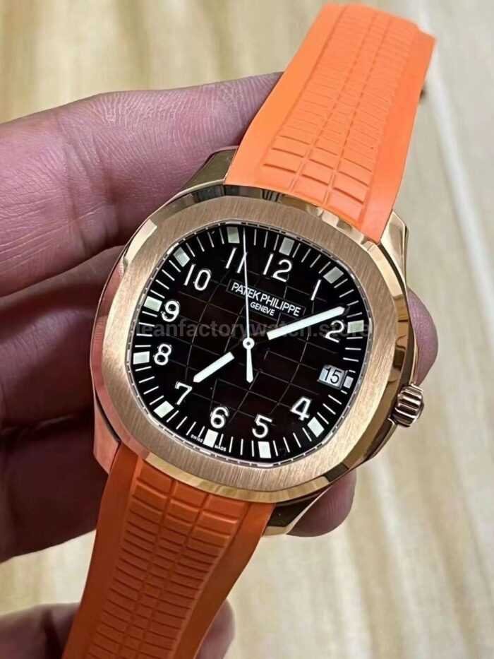 3K Factory Patek Philippe Aquanaut 40mm 5167R 001 Rose Gold Orange Rubber Strap Brown Dial 3 Super Clone Watch,Clean Factory Watch