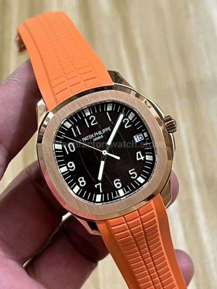 3K Factory Patek Philippe Aquanaut 40mm 5167R 001 Rose Gold Orange Rubber Strap Brown Dial 5 Super Clone Watch,Clean Factory Watch
