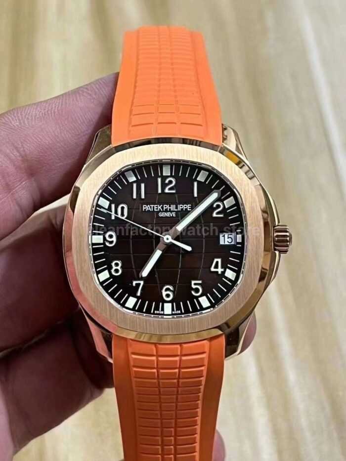 3K Factory Patek Philippe Aquanaut 40mm 5167R 001 Rose Gold Orange Rubber Strap Brown Dial 6 Super Clone Watch,Clean Factory Watch