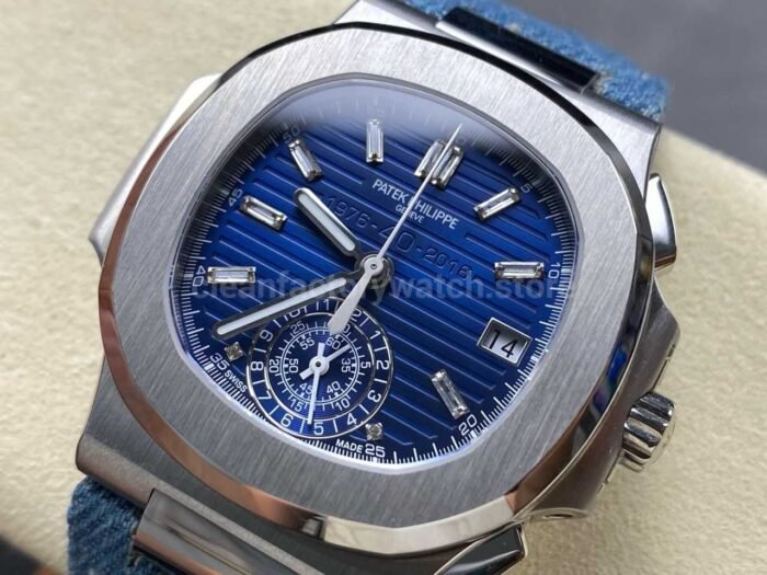 3K Factory Patek Philippe Nautilus 5976/1G-001 Calf Skin Strap White Gold Blue Dial - Image 3