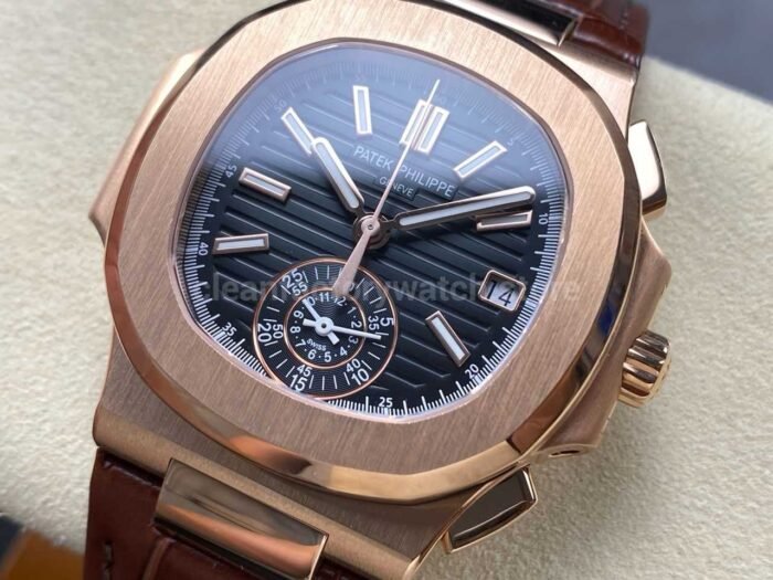 3K Factory Patek Philippe Nautilus 5980/1R-001 Leather Strap Rose Gold Black Dial - Image 3