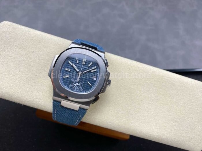 3K Factory Patek Philippe Nautilus 5980/60G-001 Calf Skin Strap White Gold Blue-Gray Dial - Image 5